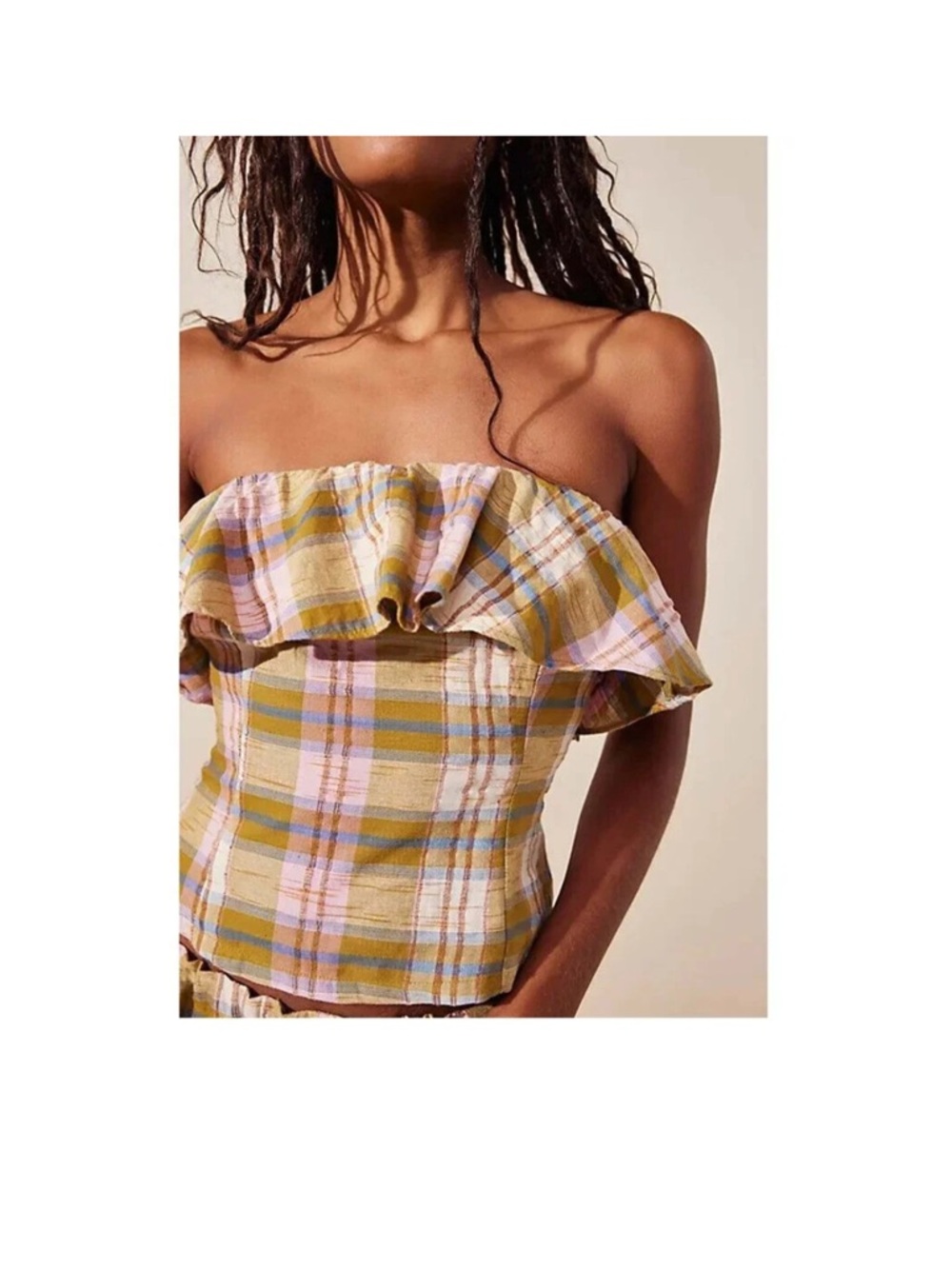 Free People Endless Summer Whitely Tube Blouse Plaid NWT large - Picture 8 of 11